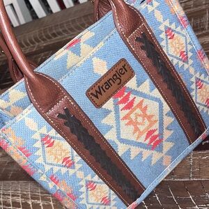 Wrangler Blue and Brown Crossbody Bag with Geometric Pattern